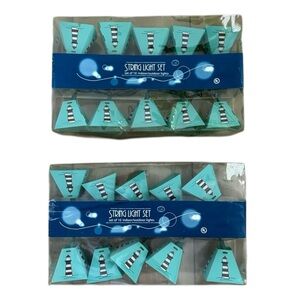 Lot (2) Christmas Tree Shop Lighthouse String Light Set Indoor Outdoor